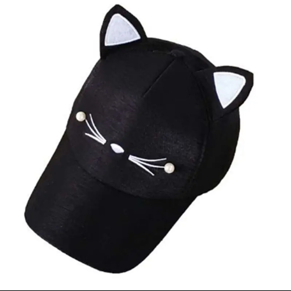 New Gentle Meow Women’s Black Baseball Cat Cap Hat With Whiskers & Ears Polar